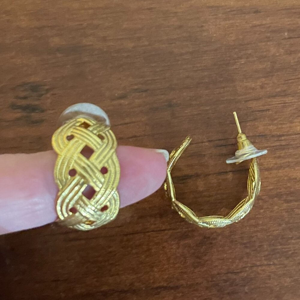 Bundle 3 for $12.  Gold Tone Braided Hoop Earrings